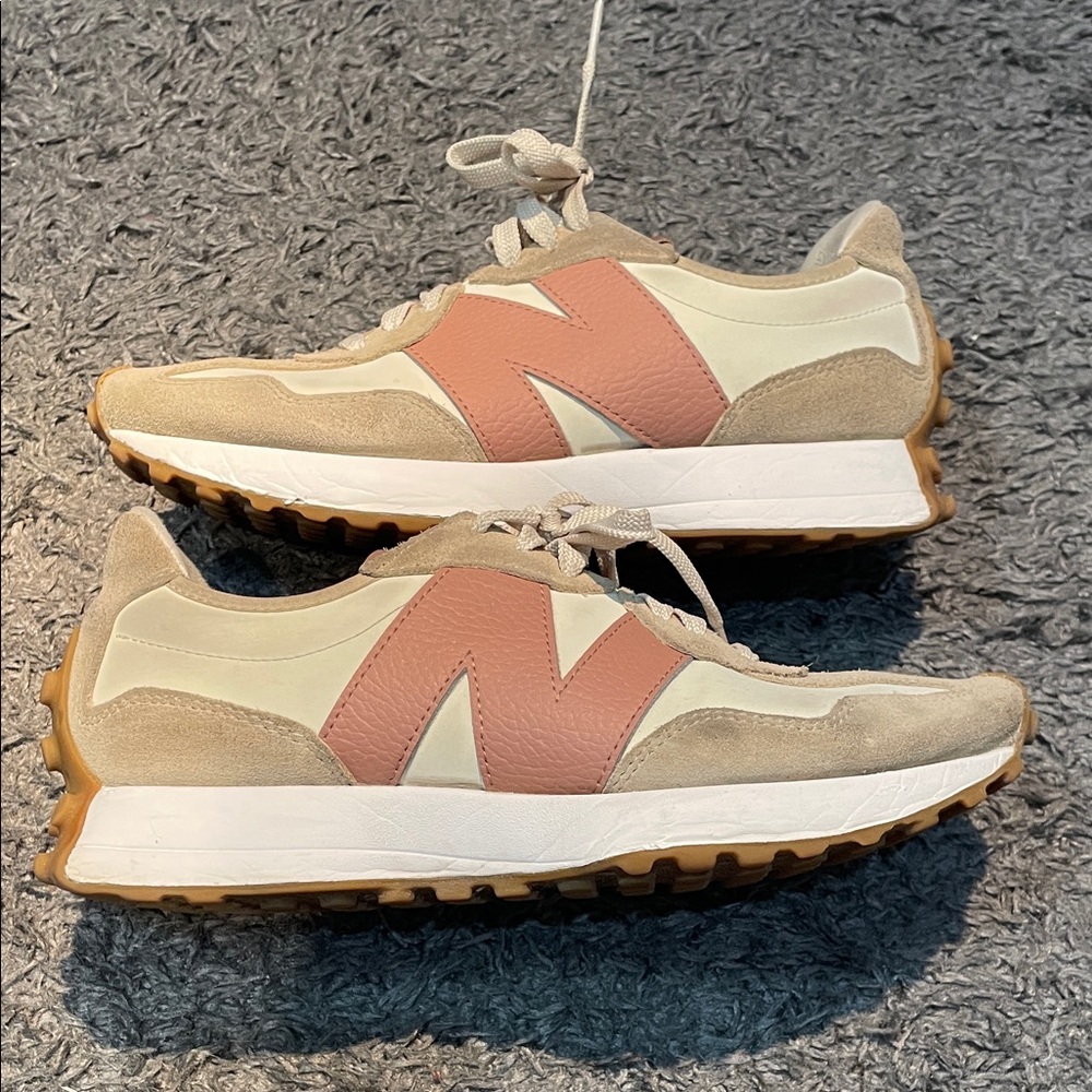 New Balance Cream and Pink Athletic Shoes